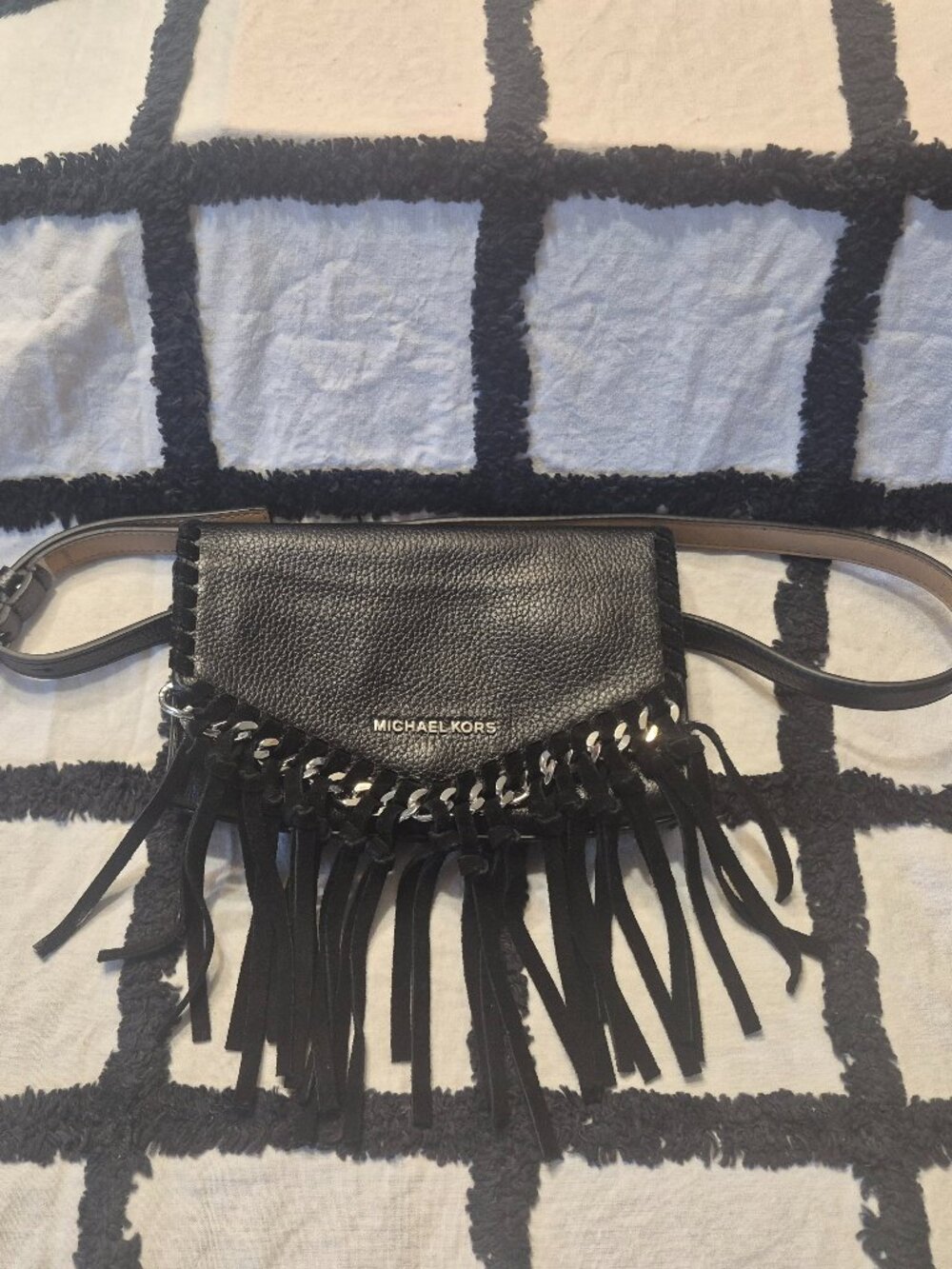Michael Kors Black Leather Fringe Fanny Pack Belt Bag S / M